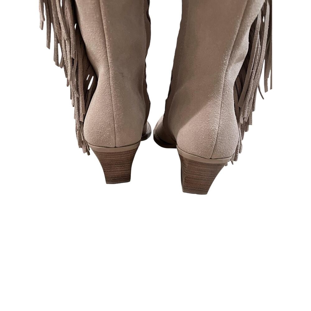 Dolce Vita Boots Womens Size 7.5 Beige Suede Fringe Knee High Pointed Toe - Picture 5 of 8